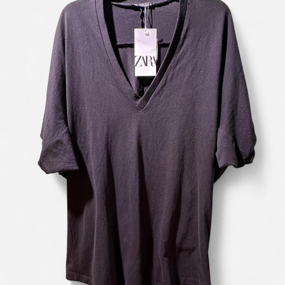 Zara NWT Black Cocoon V Neck Puff Sleeve Dress size Medium - Picture 3 of 8